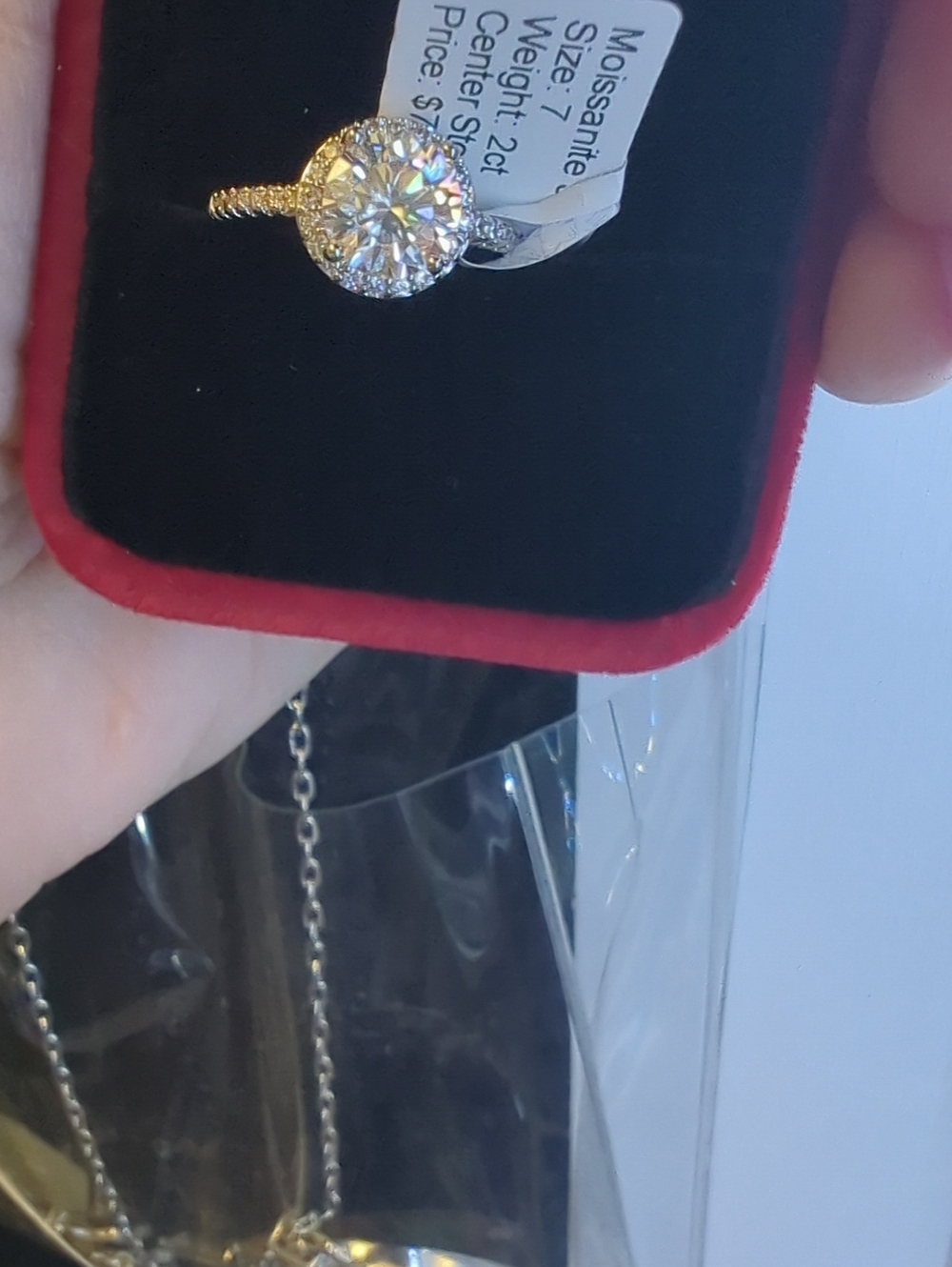 Silver Moissanite Halo Ring - Sparkling White